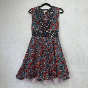 Rebecca Taylor Dress Womens 4 Multicolor Silk Floral Sleeveless Fit Flare Lined